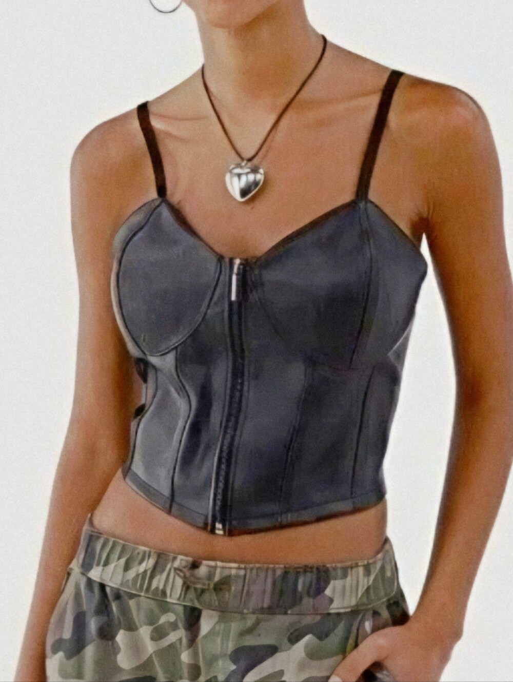 No Boundaries NWOT Women's Black PU Leather Front Zip Bustier Top Size Medium